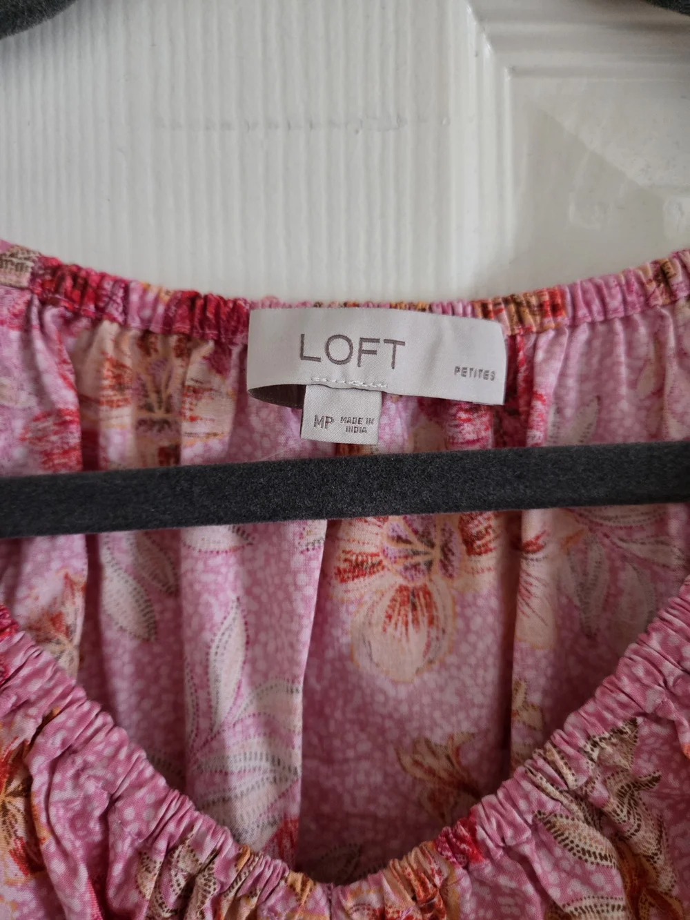 LOFT Pink Floral Smocked Peasant Blouse